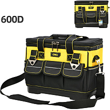 Сумка для инструментов Deli YS EDL586112, 14 карманов, 350х200х290 мм, ткань Oxford, черный, желтый