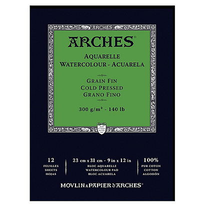 Блок-склейка бумаги для акварели "Arches", 23x31 см, 300 г/м2, 12 листов