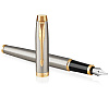Ручка перьевая "Parker IM Brushed Metal GT", F, серебристый, золотистый, патрон черный - 3