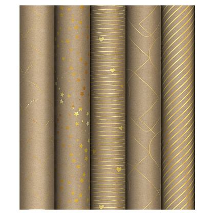 Бумага декоративная в рулоне "Golden Pattern", 1х0,7 м, крафт, ассорти