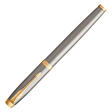Ручка перьевая "Parker IM Brushed Metal GT", F, серебристый, золотистый, патрон черный