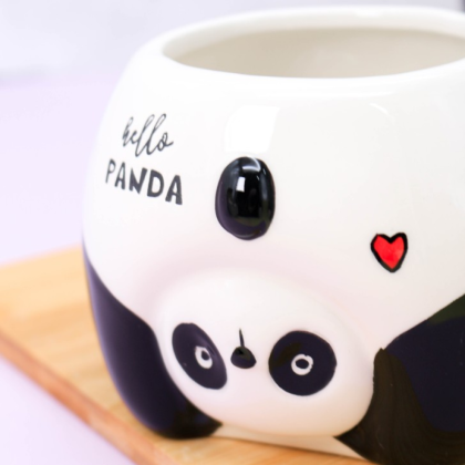 Кружка "Funny panda", керамика, 450 мл, черный, с ложкой - 4
