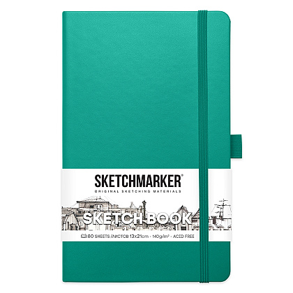 Скетчбук "Sketchmarker", 13x21 см, 140 г/м2, 80 листов, изумрудный