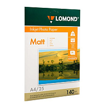 Фотобумага матовая для струйной фотопечати "Lomond", А4, 25 листов, 140 г/м2