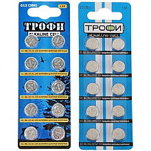 Батарейки алкалиновые дисковые Трофи "LR43/186/386", 10 шт.