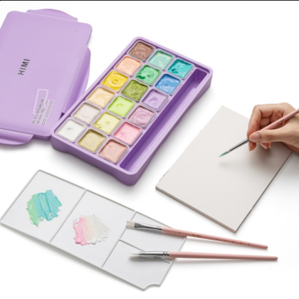 Краски гуашевые "Himi Jelly Cup. Pastel colors", 18 цветов, кювета, фиолетовый футляр - 4