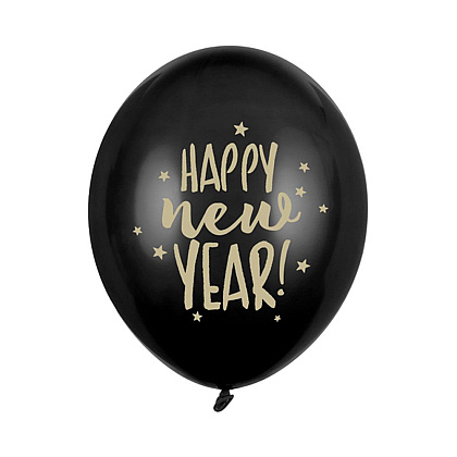 Шар воздушный "Happy New Year", 6 шт, черный