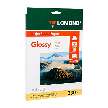 Фотобумага глянцевая для струйной фотопечати "Lomond", А4, 50 листов, 230 г/м2