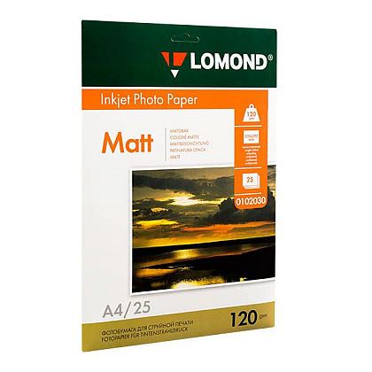 Фотобумага матовая для струйной фотопечати "Lomond", А4, 25 листов, 120 г/м2