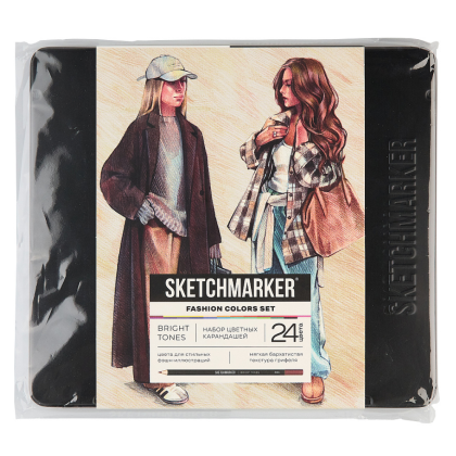Набор карандашей цветных "Sketchmarker Мода", 24 цвета, в металлической коробке - 2