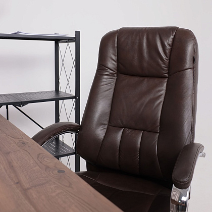 Кресло для руководителя "KING A" поворотное, хром, натуральная кожа, темно-коричневый - 16