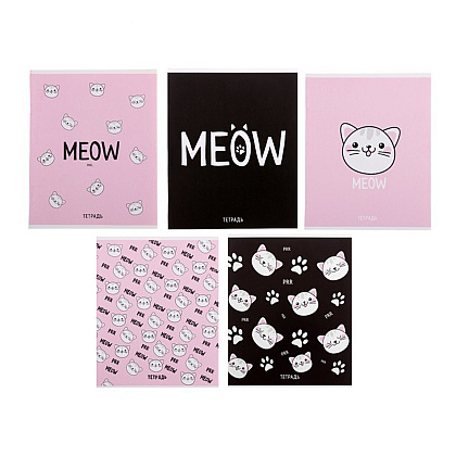 Тетрадь "Meow", А5, 48 листов, клетка, ассорти
