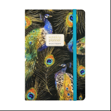 Еженедельник недатированный "Fauna. Павлины", А5, 144 страниц, линованный, черный, зеленый