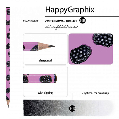 Карандаш чернографитный "HappyGraphix. Ежевика", HВ, без ластика, черный, розовый - 3