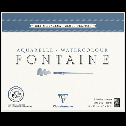 Блок-склейка бумаги для акварели "FONTAINE", 24x30 см, 300 г/м2, 25 листов