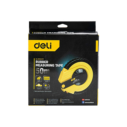 Мерная лента Deli YS EDL9850ZY, 50 м х 14,5 мм, лента фиберглас, пластиковый корпус, желтый, черный - 8