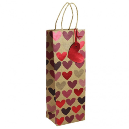 Пакет бумажный подарочный "Heart kraft", 12,7x9x35,5 см