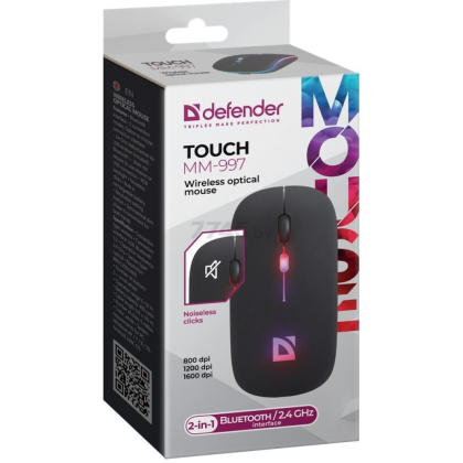 Мышь DEFENDER Touch MM-997, оптич., беспроводная, черный, 800-1600 dpi - 2