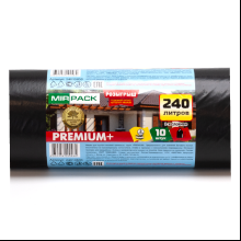 Мешки для мусора "Mirpack Premium+", 45мкм, 240л, 10шт/рулон