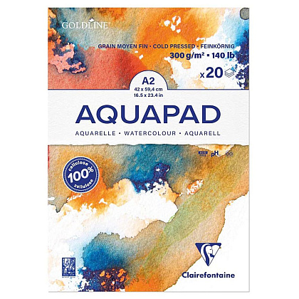 Блок-склейка бумаги для акварели "Goldline Aqua", А2, 300 г/м2, 20 листов