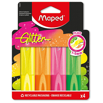 Набор маркеров текстовых "Glitter", 5 мм, скошенный, 4 цвета