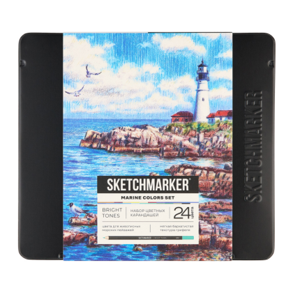 Набор карандашей цветных "Sketchmarker Морской", 24 цвета, в металлической коробке