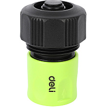 Соединитель-коннектор для шлангов Deli GS EDL8796, 3/4", быстросъемный с аквастопом, черный, зеленый