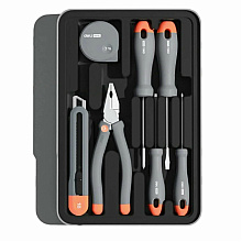Набор ручного инструмента Deli HS H1001-ADE, 15 предметов, бокс, Soft Touch, оранжевый