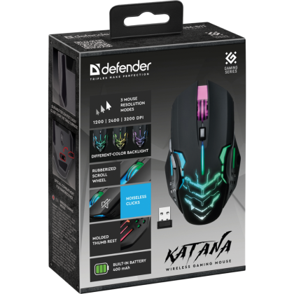 Мышь DEFENDER Katana GM-511, оптич., беспроводная, черный, 3200 dpi - 3