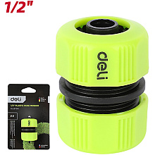 Муфта соединительная для шлангов Deli GS EDL8794, 1/2", двухкомпонентная, черный, зеленый