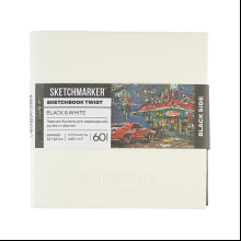 Скетчбук "Sketchmarker Black&White", 12x12 см, 120 листов, черный, белый