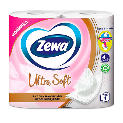 Бумага туалетная Zewa Ultra Soft 4 слоя, 4 рулона