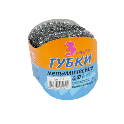 Губка для посуды металлическая TET, d=7.5 см, 3 шт/упак