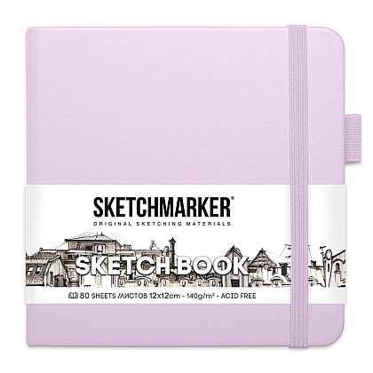 Скетчбук "Sketchmarker", 12x12 см, 140 г/м2, 80 листов, фиолетовый пастельный