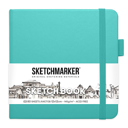 Скетчбук "Sketchmarker", 12x12 см, 140 г/м2, 80 листов, аквамарин