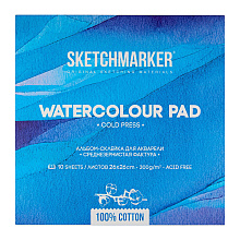 Блок бумаги для акварели "Sketchmarker", 26x26 см, 300 г/м2, 10 листов, среднезернистая