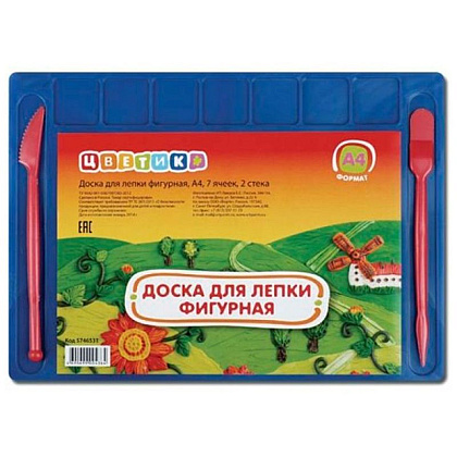 Доска для лепки "Цветик", пласт., +2 стека, ассорти