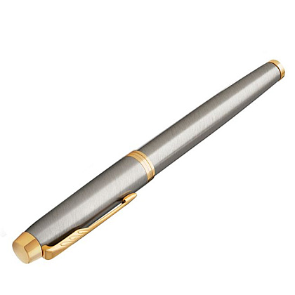 Ручка перьевая "Parker IM Brushed Metal GT", F, серебристый, золотистый, патрон черный - 4