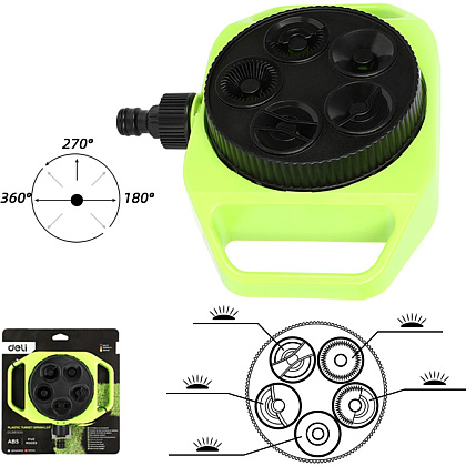 Дождеватель-разбрызгиватель Deli GS EDL581300, 3/4", 5 функций, круговой, ударопрочный пластик, черный, зеленый - 2