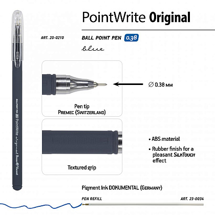 Ручка шариковая "PointWrite Original", 0.38 мм, ассорти, стерж. синий - 3