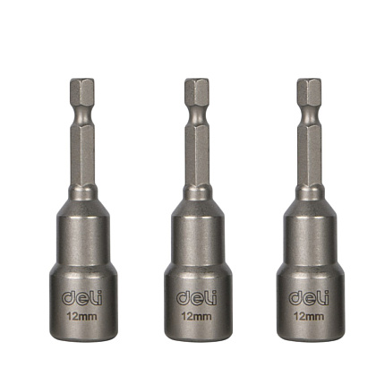 Набор насадок шестигранных магнитных Deli YS EDL4812T, 12 мм, 3 шт, HEX 1/4", серебристый