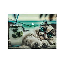 Папка-конверт на кнопке "Chillout cat", А5, разноцветный