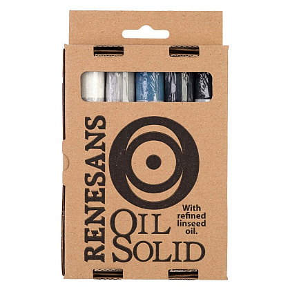 Набор красок масляных в стиках Renesans "Oil Solid", 5 цветов, оттенки серого
