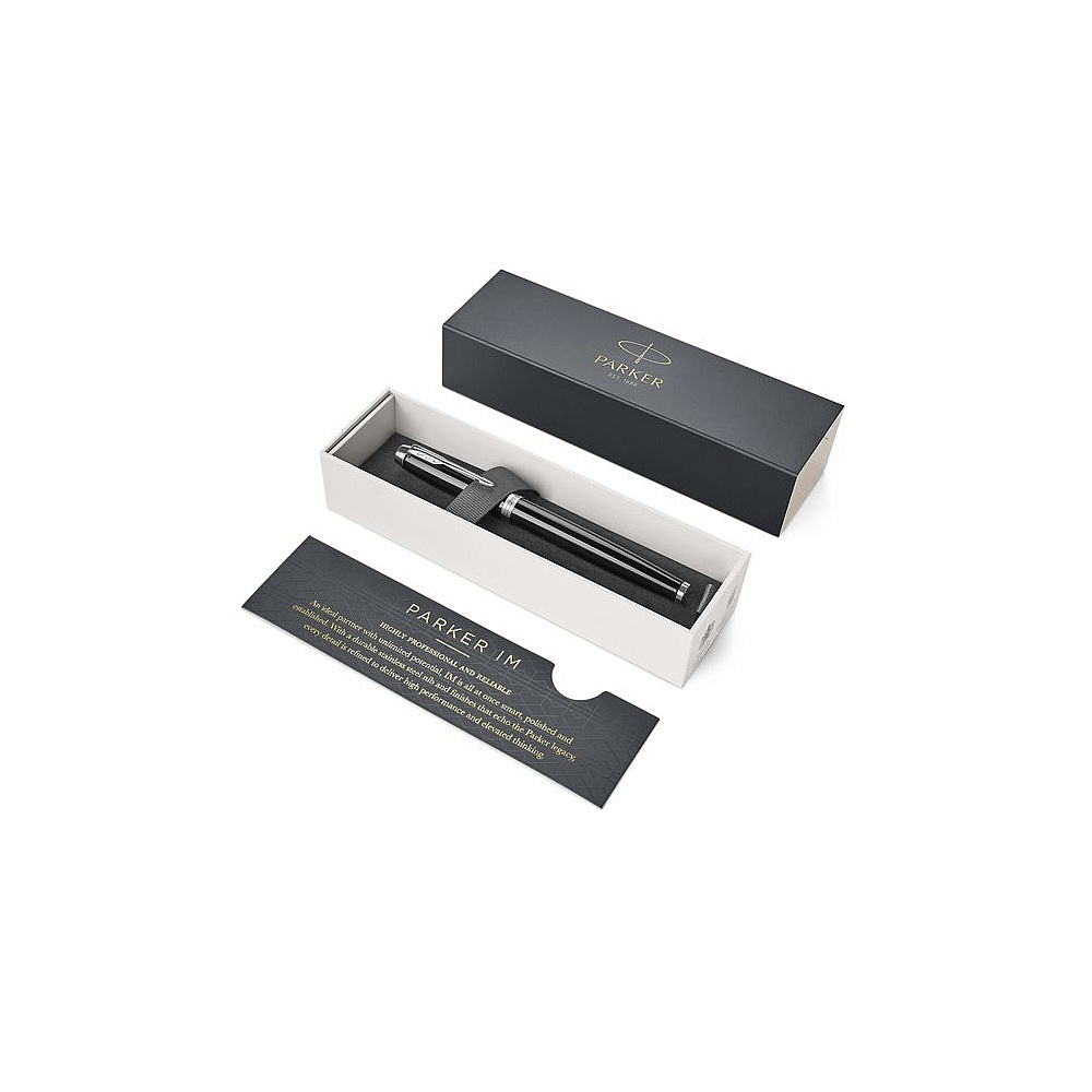 Ручка перьевая "Parker IM Black Lacquer CT", F, черный, серебристый, патрон синий - 5
