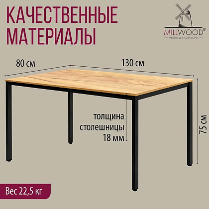 Стол Millwood Сеул, 1300х800 мм, дуб золотой крафт, черный - 5