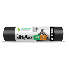 Мешки для мусора GreenClean Classic, 30 л, 20 шт/рулон, ПНД, 6 мкм, 47х57 см, черный