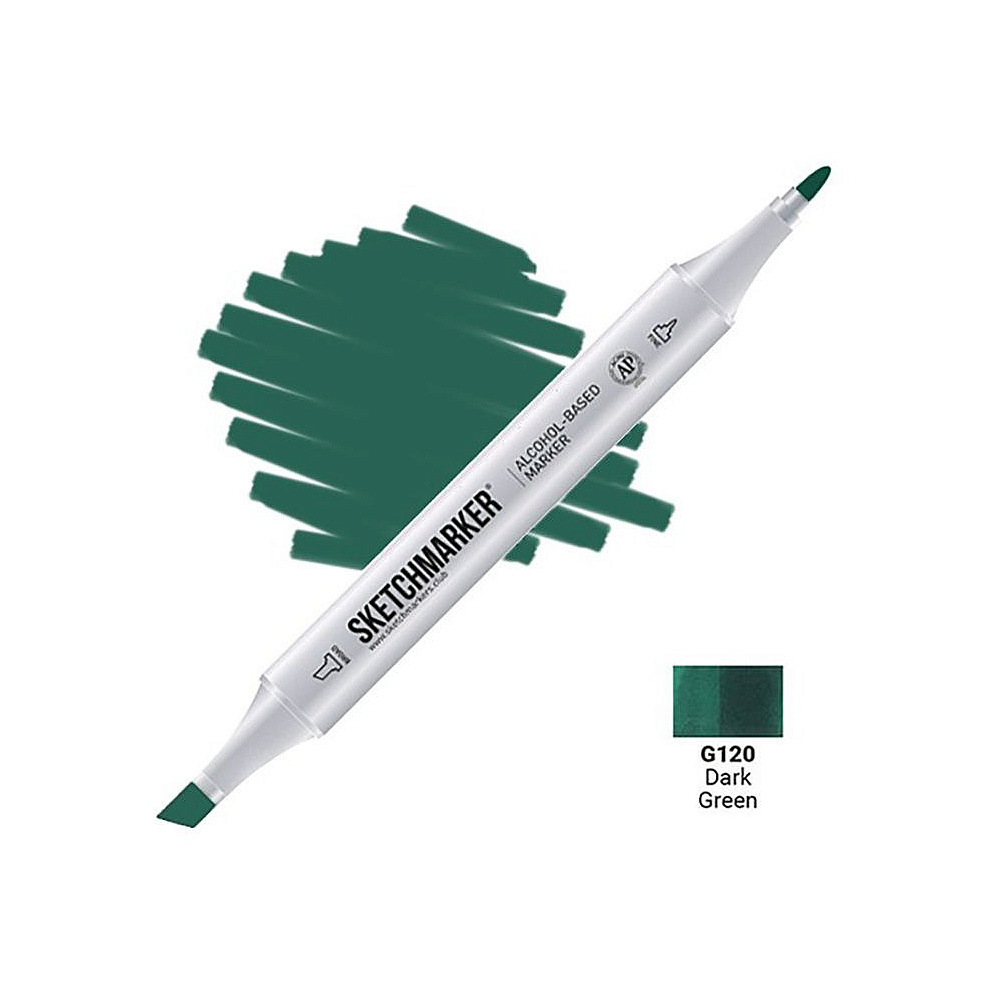 Маркер перманентный двусторонний "Sketchmarker", G120 зеленый темный