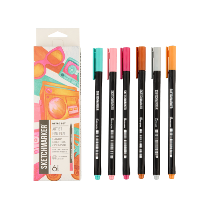Ручка капиллярная "Sketchmarker Artist fine pen Mid", 6 шт - 12