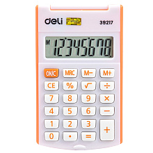  Калькулятор карманный Deli "Easy 39217", 8-ми разрядный, пластик, белый, оранжевый