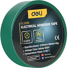 Изолента ПВХ Deli YS EDL5266, зеленая, 18 мм x 10 м, 130 мкм